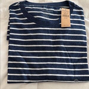 American Eagle Outfitters Navy and White Striped Tee